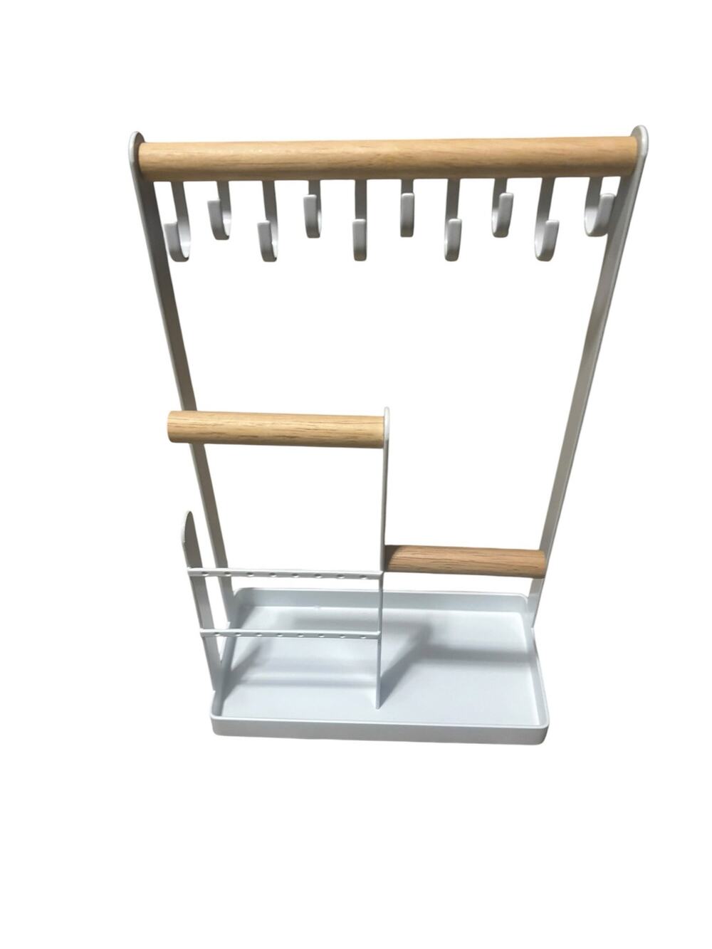 Jewelry Organizer Stand White Metal Wood Accents 12.5 x 8 x 4 in